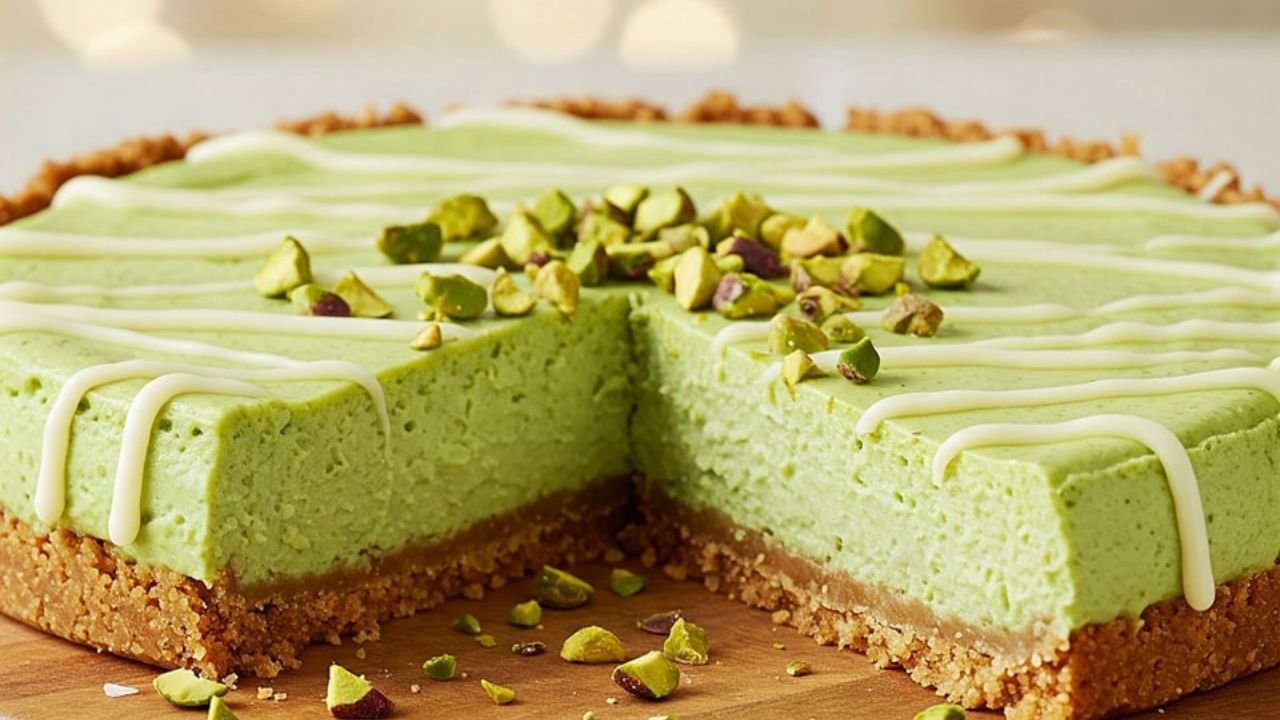 Indulge in this exquisite Pistachio Cheesecake with Coconut Crust